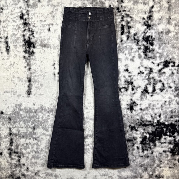 We The Free Jeans Womens Size 27 Black Flare Stretch Boho Hippie 70s - Picture 1 of 9